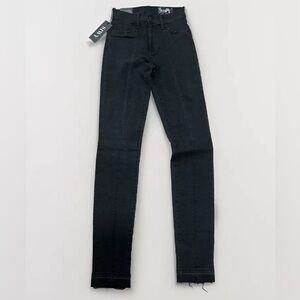 SIWY NWT Richie Long Skinny Women’s 25 Zipper Ankle Denim Jeans Black Distressed